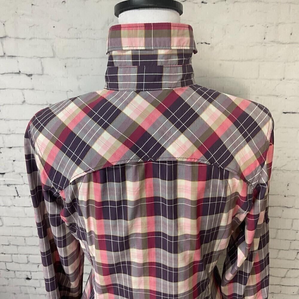 Columbia Shirt Women M Pink Purple Plaid Omni Shade Lightweight Long Sleeve H1 - Picture 10 of 12